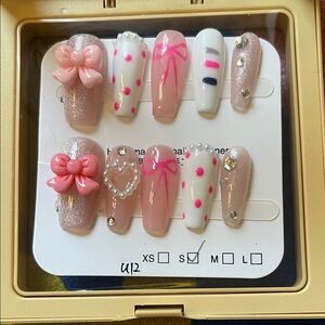 Pink and White Nail Art Set with Bows